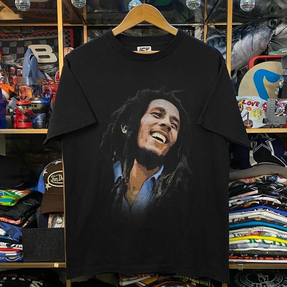 Bob Marley Graphic Portrait Print T-shirt Black Size Medium Reggae Legend IC4